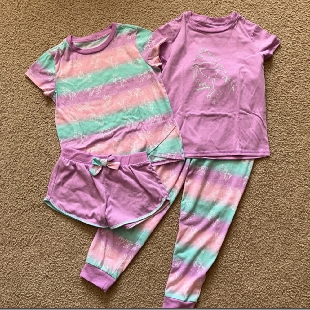 Pajama Sets in Purple, Pink & Teal featuring a Unicorn Constellation Pattern